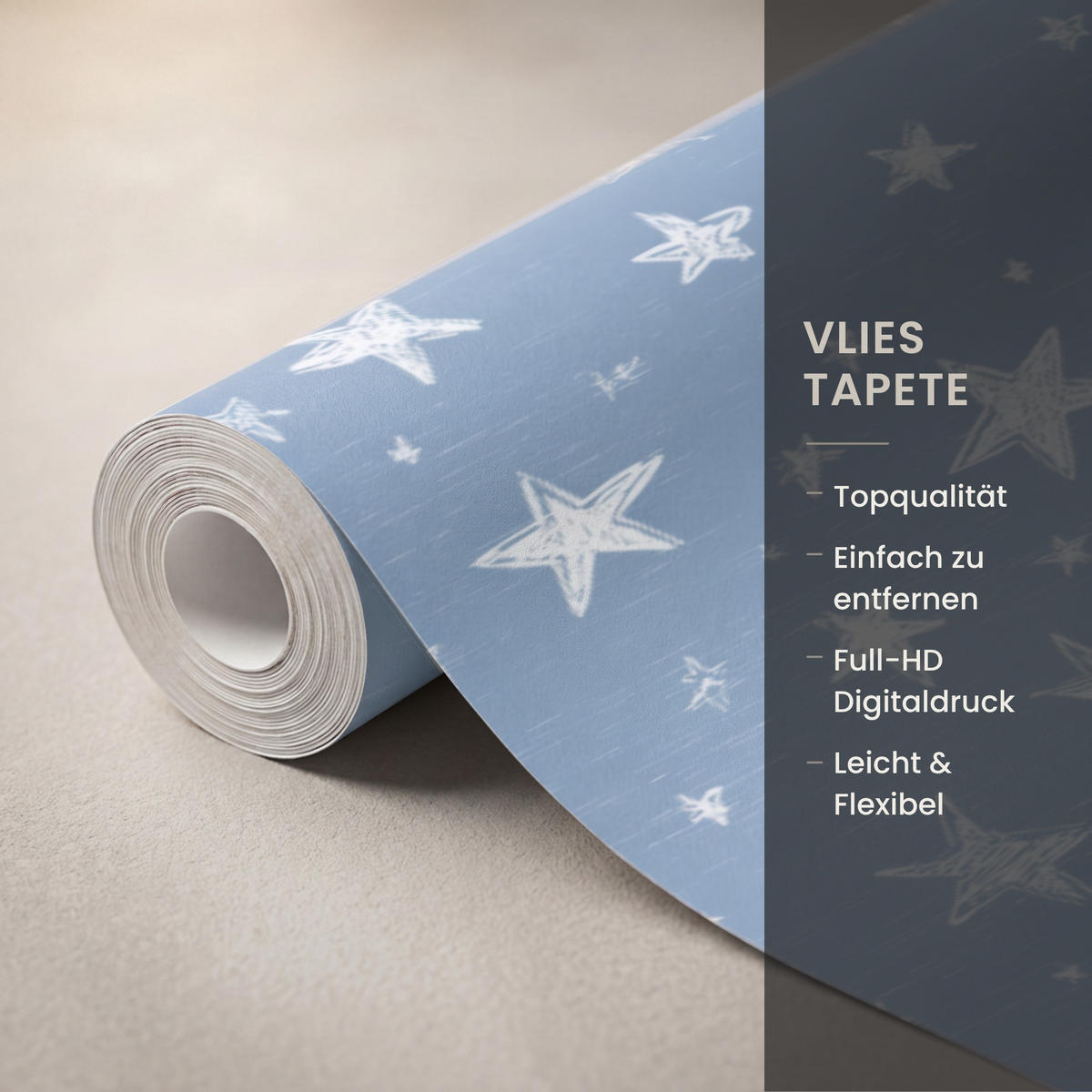 KINDERTAPETE - Sterne - Muster - Blau - 450x220 cm - Hellblau, Papier (450/220cm) - OnlyWow