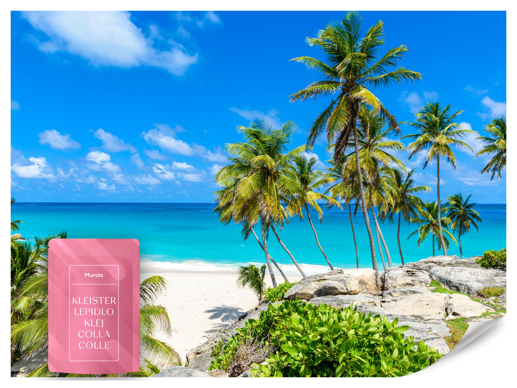 FOTOTAPETE Strand Palmen Ozean Landschaft 3D 250x175 - Blau/Beige, Papier (250/175cm) - Muralo