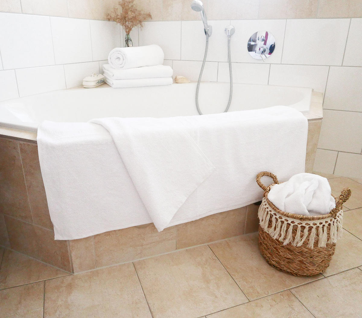 BADETUCH, 5er-Set, 100x150 cm, 100% Baumwolle, Weiß - Weiß, Textil (100/150cm) - Zollner