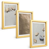 BILDER SET 3er Set - 20x30 cm Goldrahmen - Steine Strand natürliche Strukturen - Goldfarben, Kunststoff (20/30cm) - TULUP