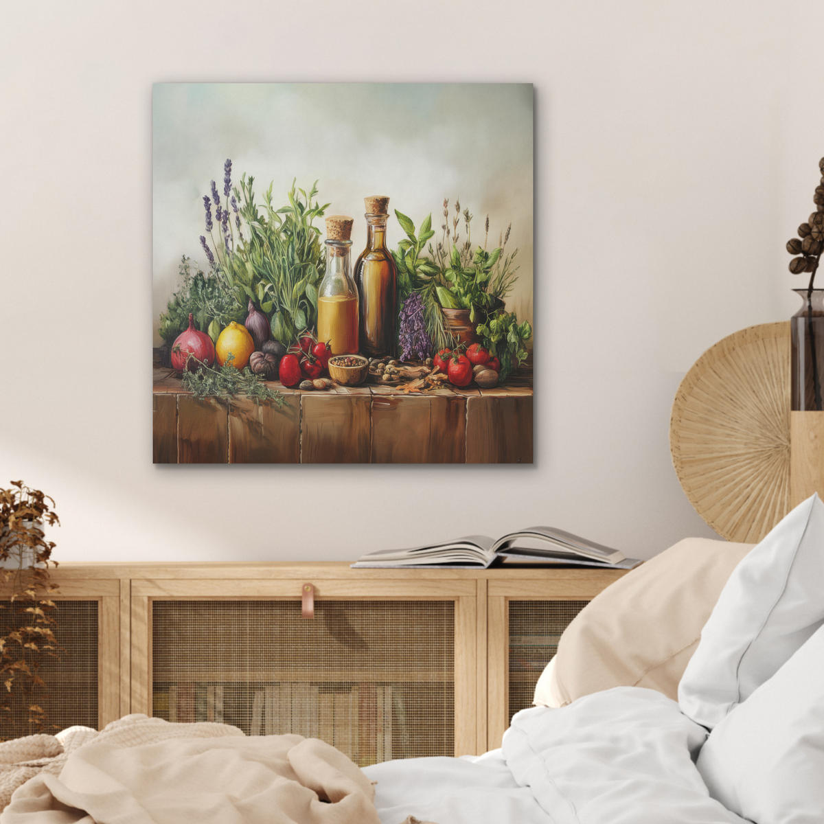 AKUSTIKBILD Stilleben - Kräuter - Gewürze - Früchte - Farbenfroh Wandbilder 60x60 cm - Grün, Kunststoff (60/60/0.9cm) - MuchoWow