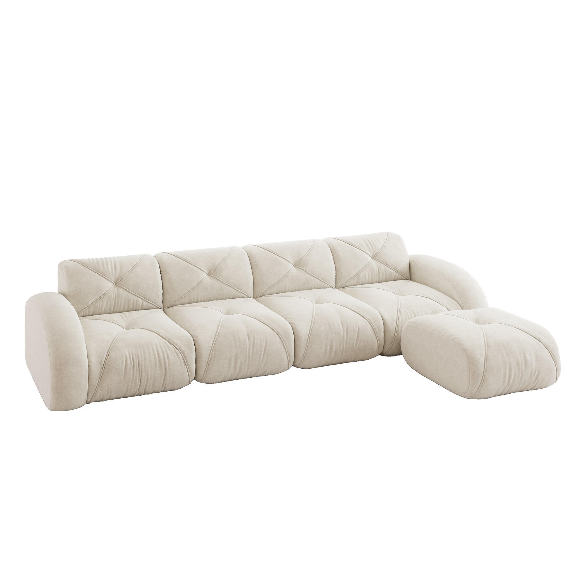 4-SITZER Sofa 358x171x76 cm aus Chenille-Stoff rahmenlos modular mit Hockern, weiß - Weiß, Textil (171/76/358cm) - Luhomfu