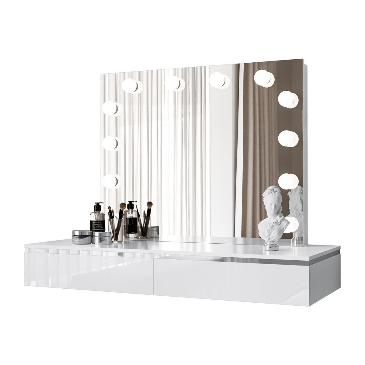 SCHMINKTISCH AURORA SILVER ELITE Hängend mit Spiegel Hochglanz Weiß - Weiß Hochglanz, Holzwerkstoff (102/14.9/43.6cm) - Lookway