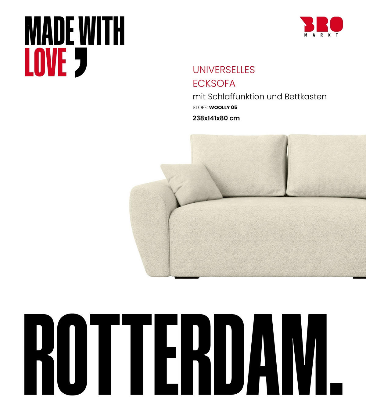 ECKSOFA Rotterdam mit Schlaffunktion Beige Bouclé - Ecru, Textil (238/141cm) - Bromarkt