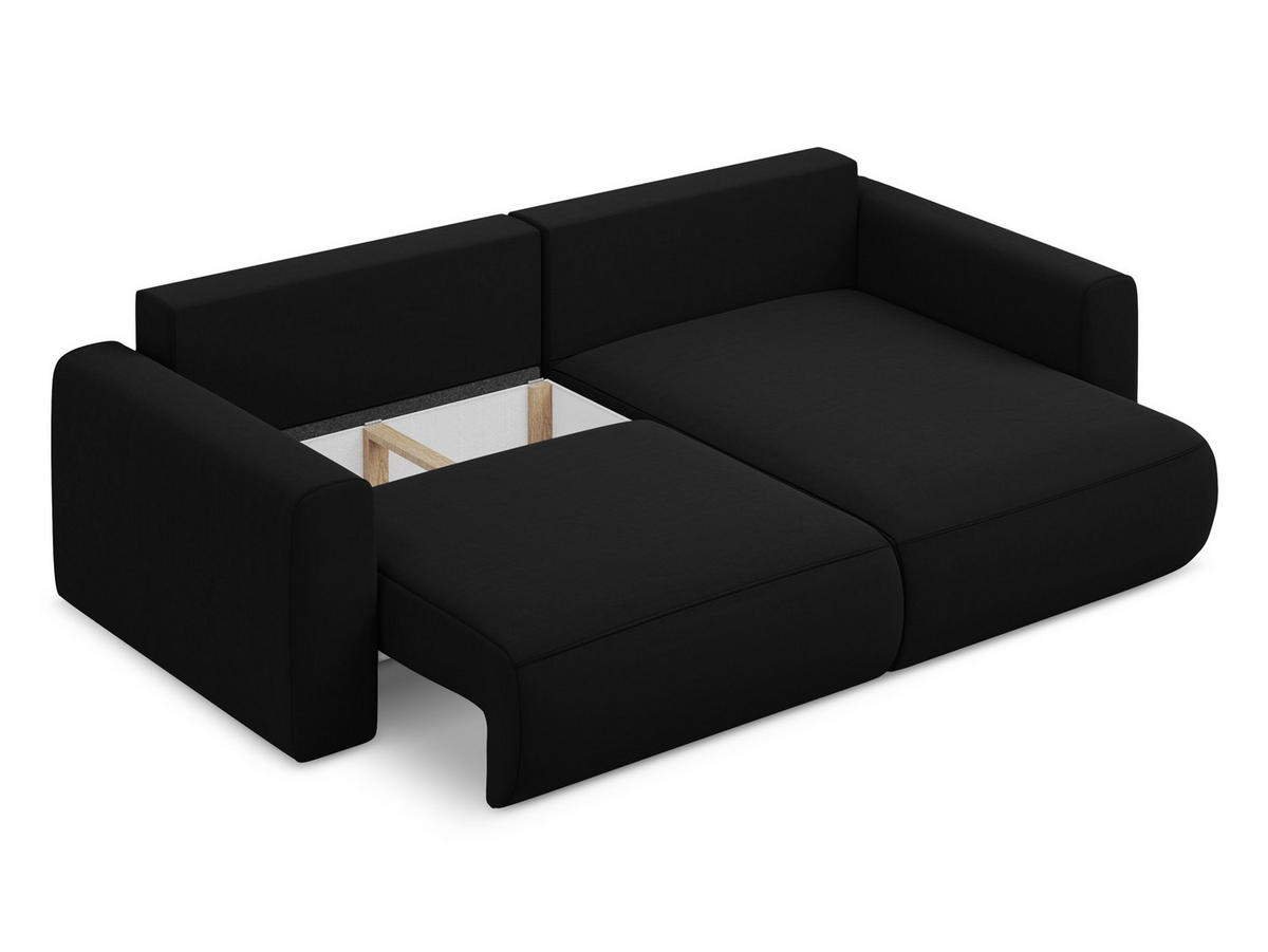 ECKSOFA mit Schlaffunktion Samt Stoff Schwarz - Schwarz, Kunststoff/Textil (240/149cm) - Makamii