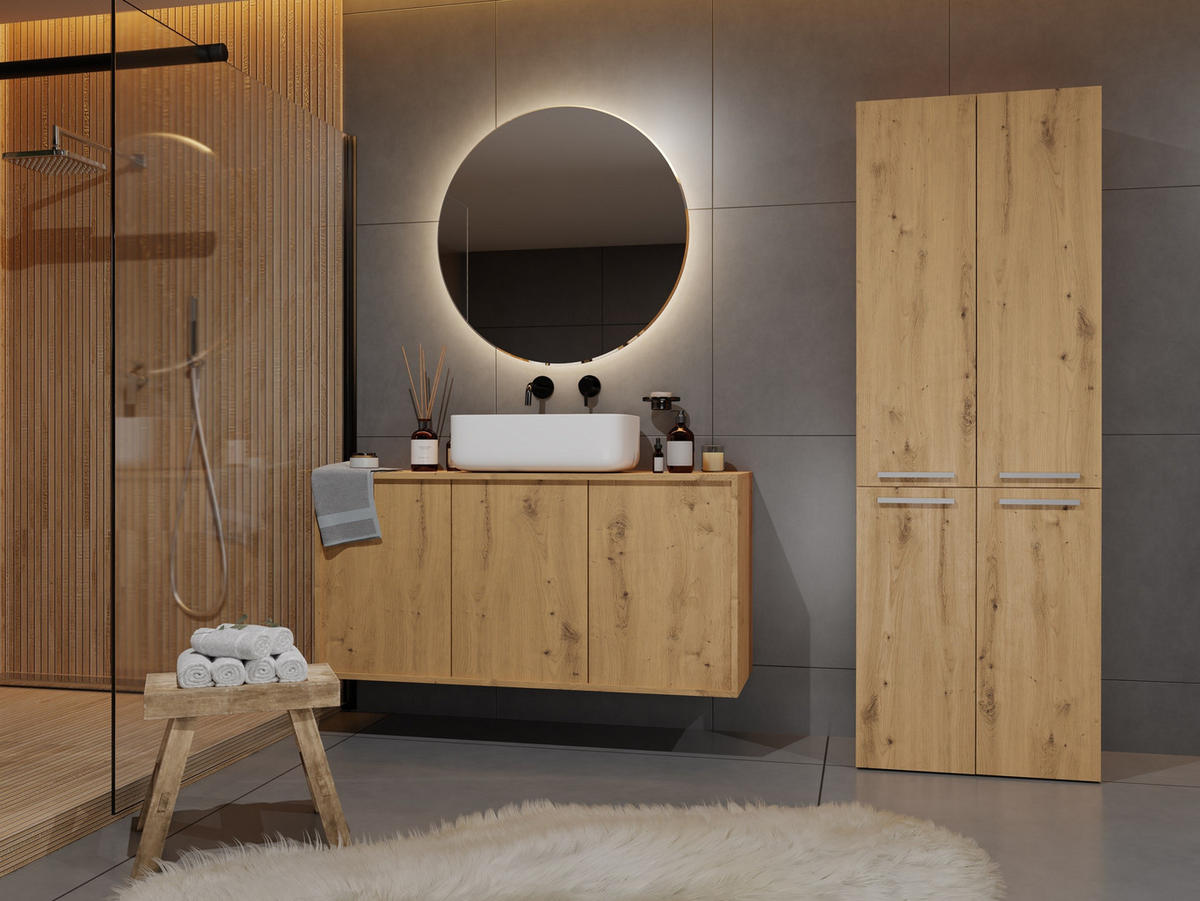 BAD Hochschrank Benni - Eiche Artisan, Holzwerkstoff (60/174/30cm) - kommodly