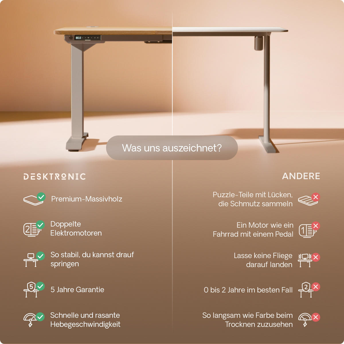 SCHREIBTISCH Elektrisch Höhenverstellbarer HomePro 200x80cm Grau/Massive Eiche mit Memory-Funktion, Anti-Kollisions Technologie - Eichefarben/Grau, Holz (80/200/63.5cm) - Desktronic