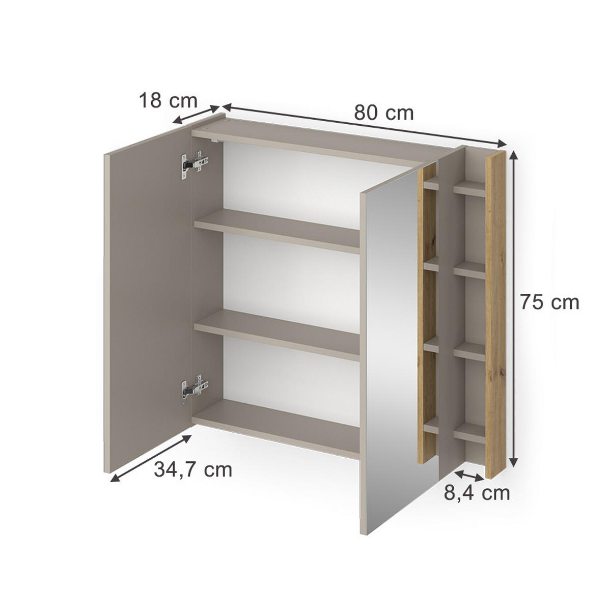 KOUPELNOVÁ ZRCADLOVÁ SKŘÍŇKA Edelin Kašmír - kašmírová/světle šedá, kompozitní dřevo (80/75/18cm) - Vicco
