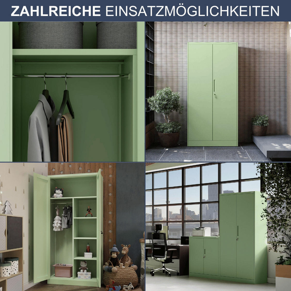 MEHRZWECKSCHRANK Metall abschließbar REKL 185x90x45cm Pastellgrün - Pastellgrün, Metall (90/185/45cm) - DELUKE