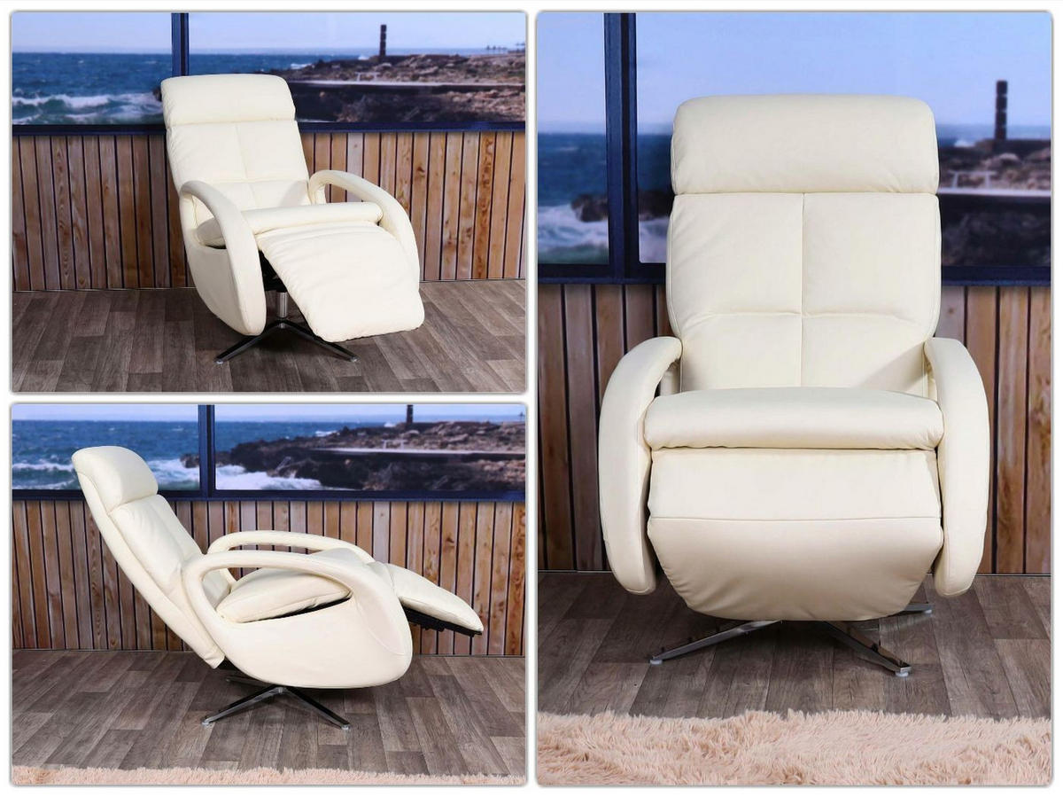 RELAXSESSEL Cremeweiß - Weiß, Leder (70/109/147cm) - MCW