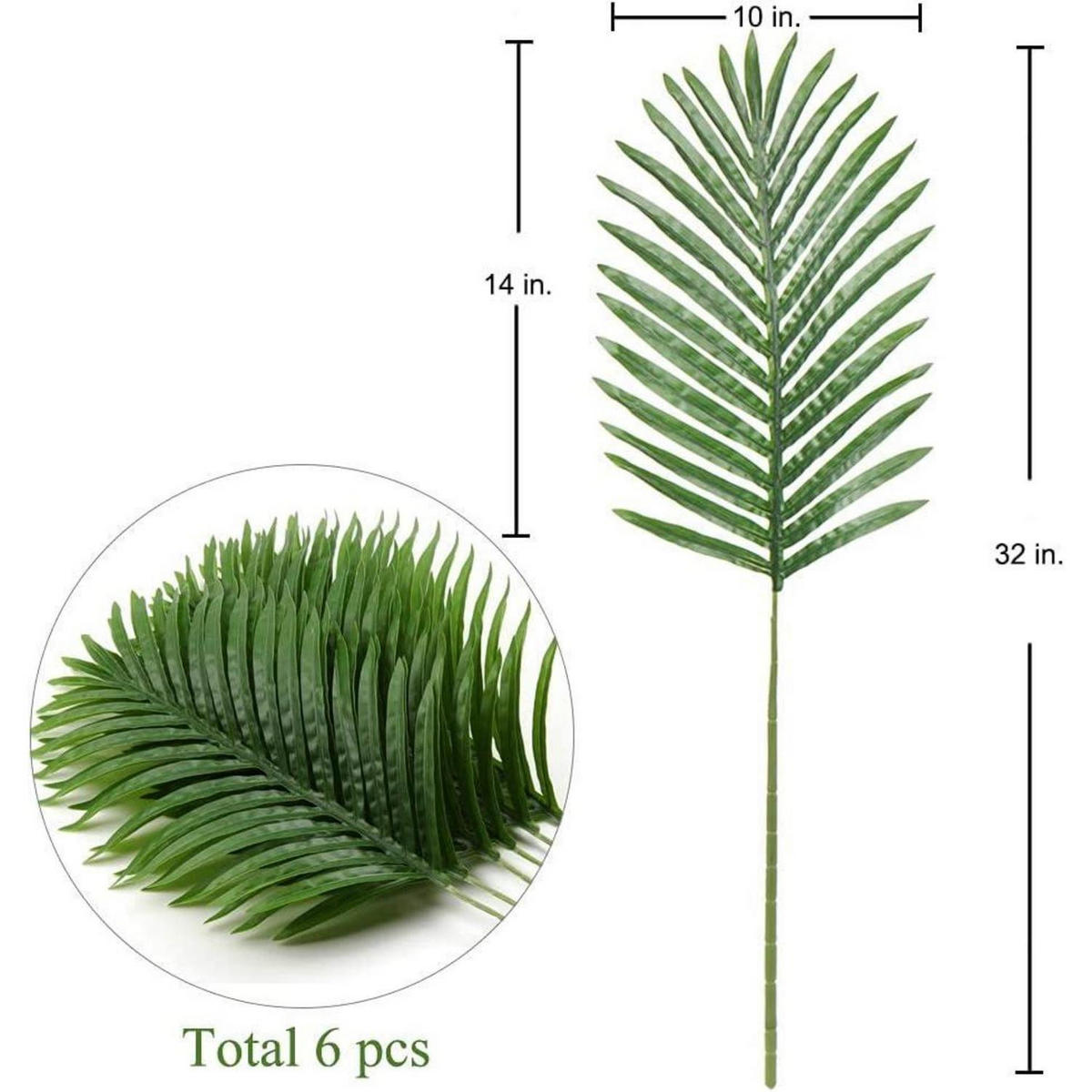 KUNSTPFLANZE Palmwedel Set mit 6 Stück 37 cm Grün - Grün, Textil (10cm)