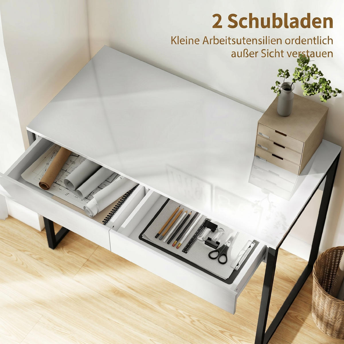 SCHREIBTISCH Stahl Holz Schwarz - Schwarz/Weiß, Holzwerkstoff/Kunststoff (100/50/75cm) - HOMCOM