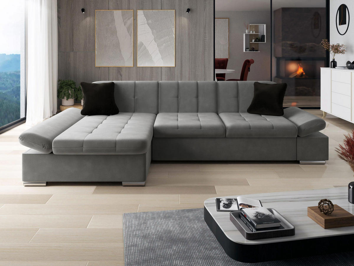 ECKSOFA Malwi, Seite: Links - Alufarben/Schwarz, Holz/Textil (278/161cm) - MIRJAN24