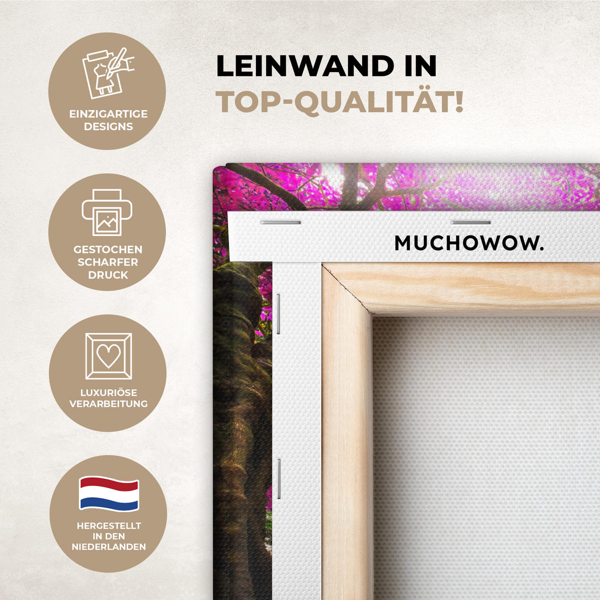 LEINWANDBILD Wasserfall mit bunten Blumen und Bäumen - Natur - Dschungel 20x20 cm - Waldgrün, Textil (20/20cm) - MuchoWow