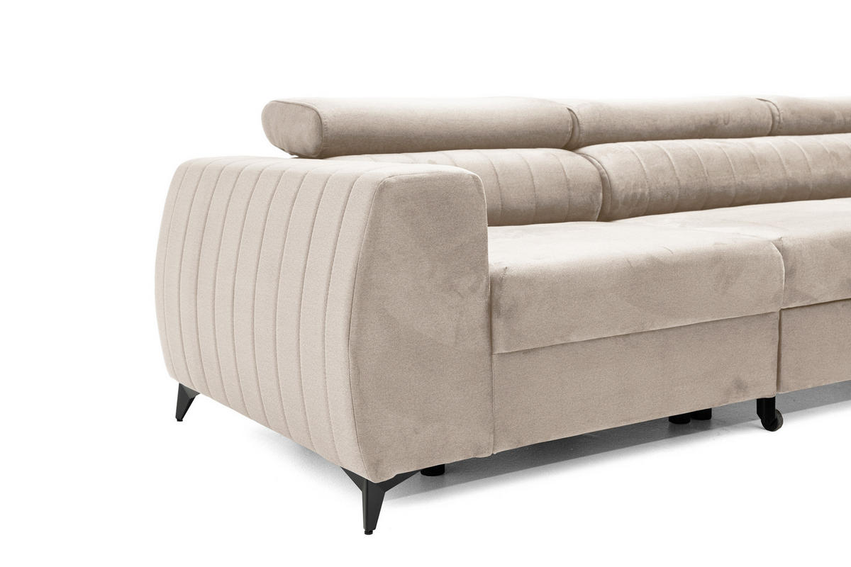ECKSOFA PIERO MAXI Rechts mit Schlaffunktion 195x125 Velours Beige - Beige/Schwarz, Holz/Textil (203/350cm) - Muffo