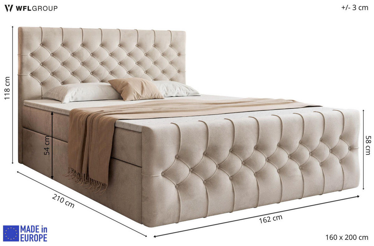 BOXSPRINGBETT Aurora mit Bettkasten, Dunkel Türkis Samt 160x200 cm – inkl. H3 Matratze und Topper - Türkis/Petrol, Holzwerkstoff/Kunststoff (160/200cm) - WFL GROUP