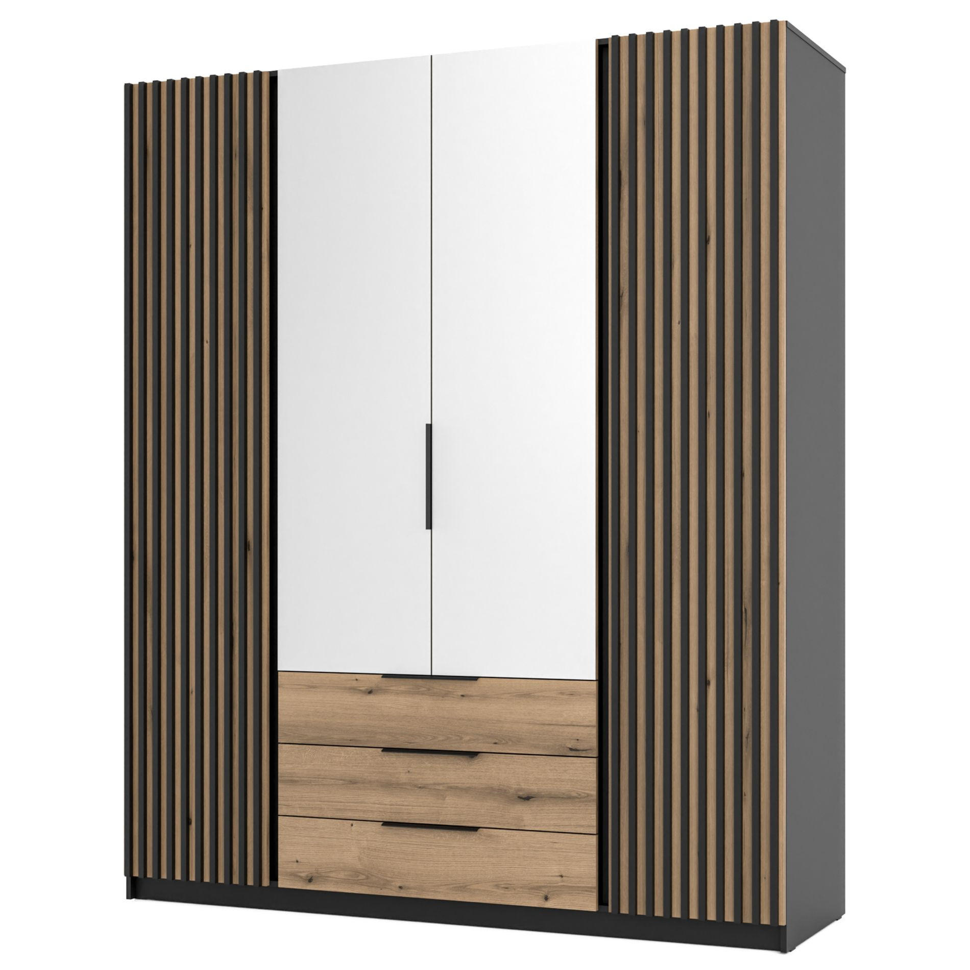 KLEIDERSCHRANK Kaja Eiche/ Schwarz 200 cm - Eichefarben/Schwarz, Holzwerkstoff/Metall (200/239/61.9cm) - Selsey