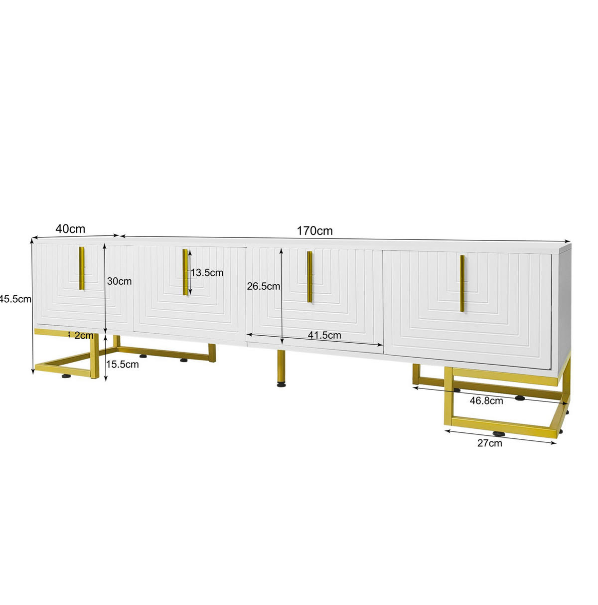 TV-SCHRANK 170 cm Weiß mit 4 Türen und goldfarbenen Beinen - Weiß, Holzwerkstoff (40/45.5/170cm) - Beauniv
