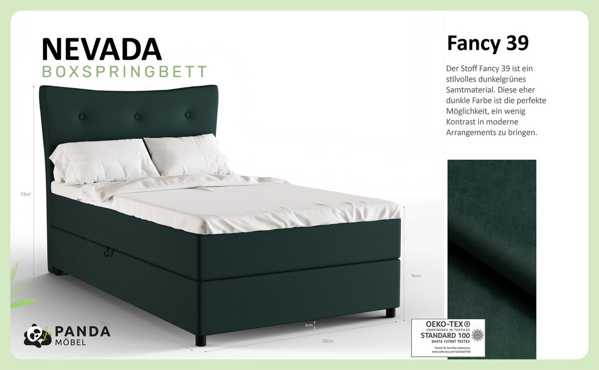 BOXBETT Nevada 120x200 cm Polsterbett mit hochwertiger Bonell-Matratze und Topper - grün - Grün, Holz (120/200cm) - Panda Möbel