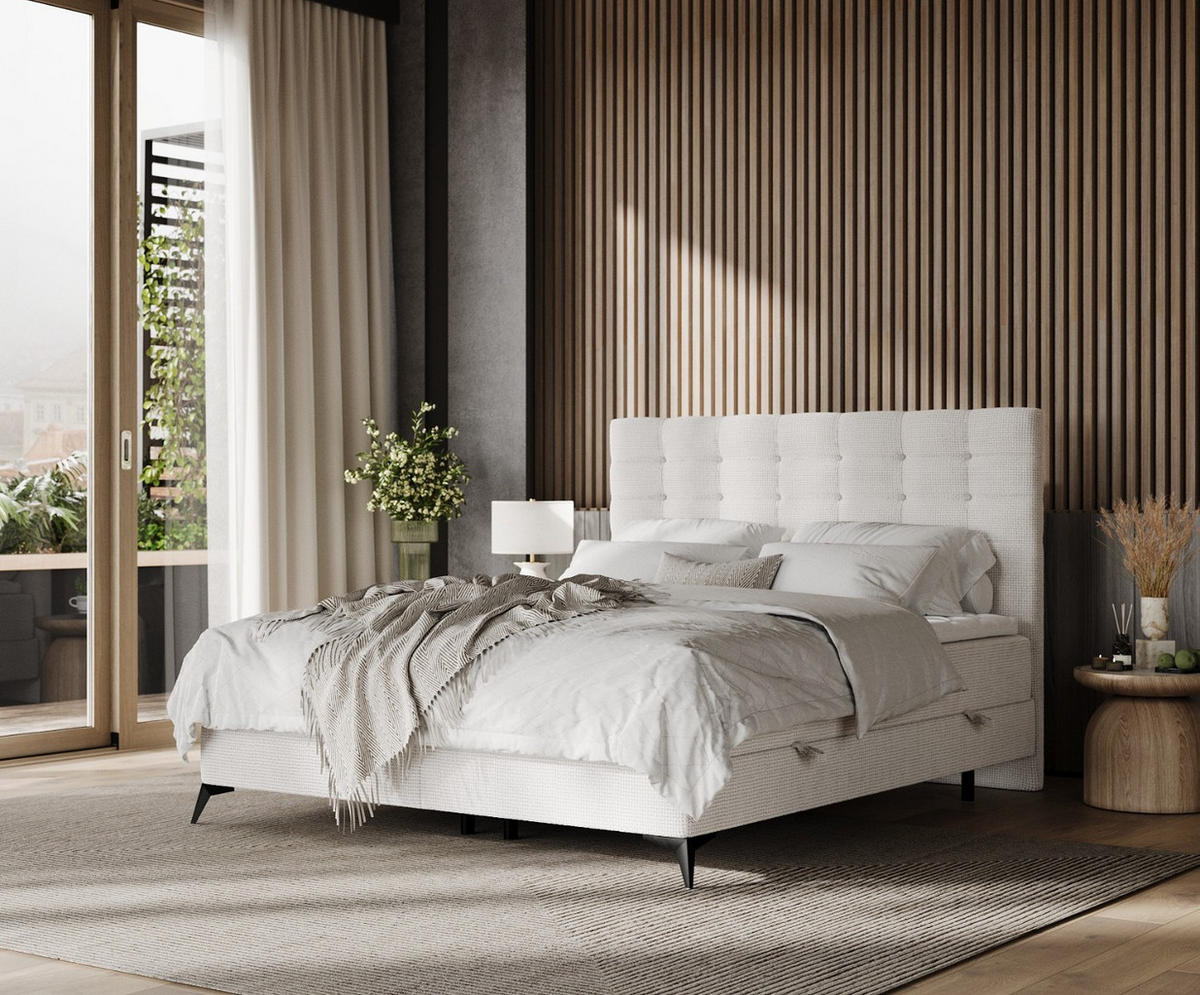 BOXBETT Niro 120/200 cm Creme im Bonita Stoff - Creme/Schwarz, Holz/Holzwerkstoff (120/200cm) - AltaBeds