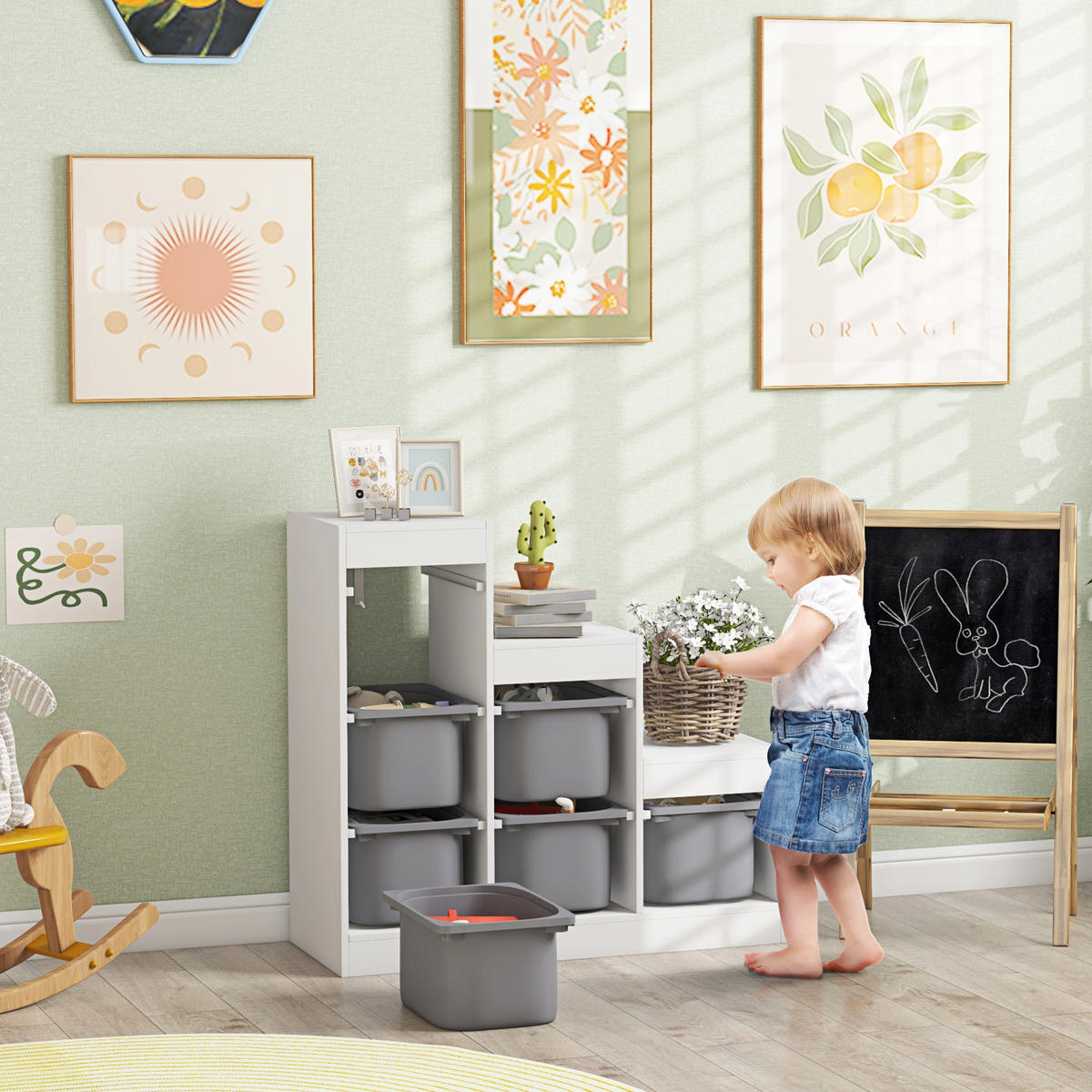 KINDERREGAL DE-17235 3 Ebenen & 6 herausnehmbare Boxen Grau - Grau, Metall (96/90/38.5cm) - ComfortXL