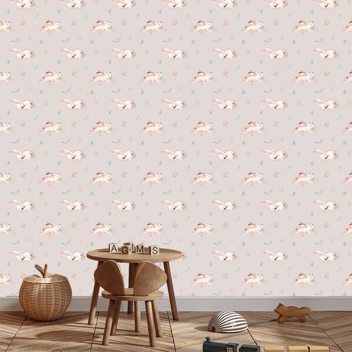 VLIESTAPETE Häschen und Blumen – Rosa, Weiß – 50x1000 cm - Rosa/Weiß, Papier (50/1000cm) - Muralo
