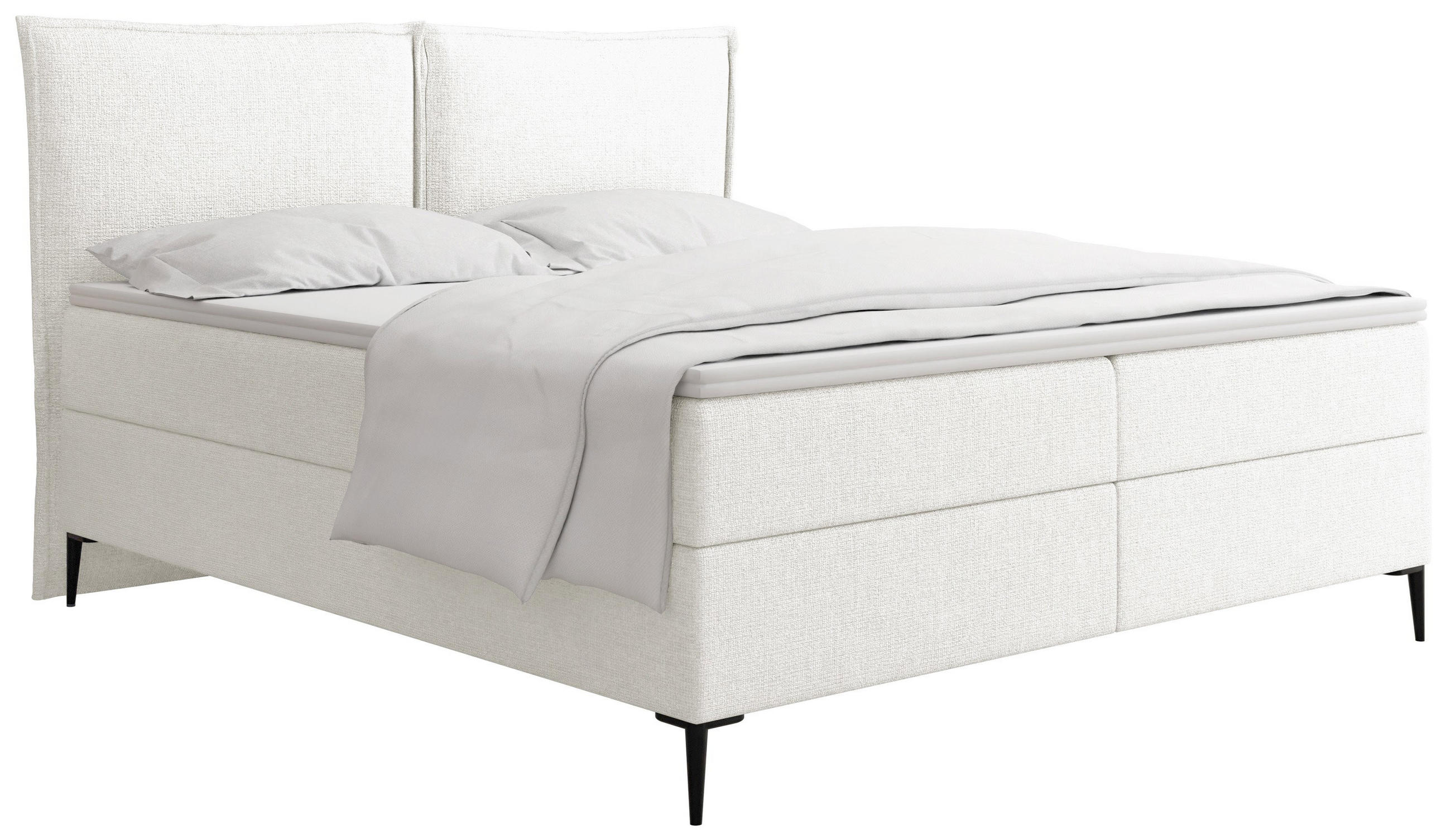 BOXBETT Calio Rise mit Bettkasten, Weiß Chenille 120x200 cm – inkl. H4 Taschenfederkern Matratze & Foam Topper - Schwarz/Weiß, Holz/Holzwerkstoff (120/200cm) - WFL GROUP