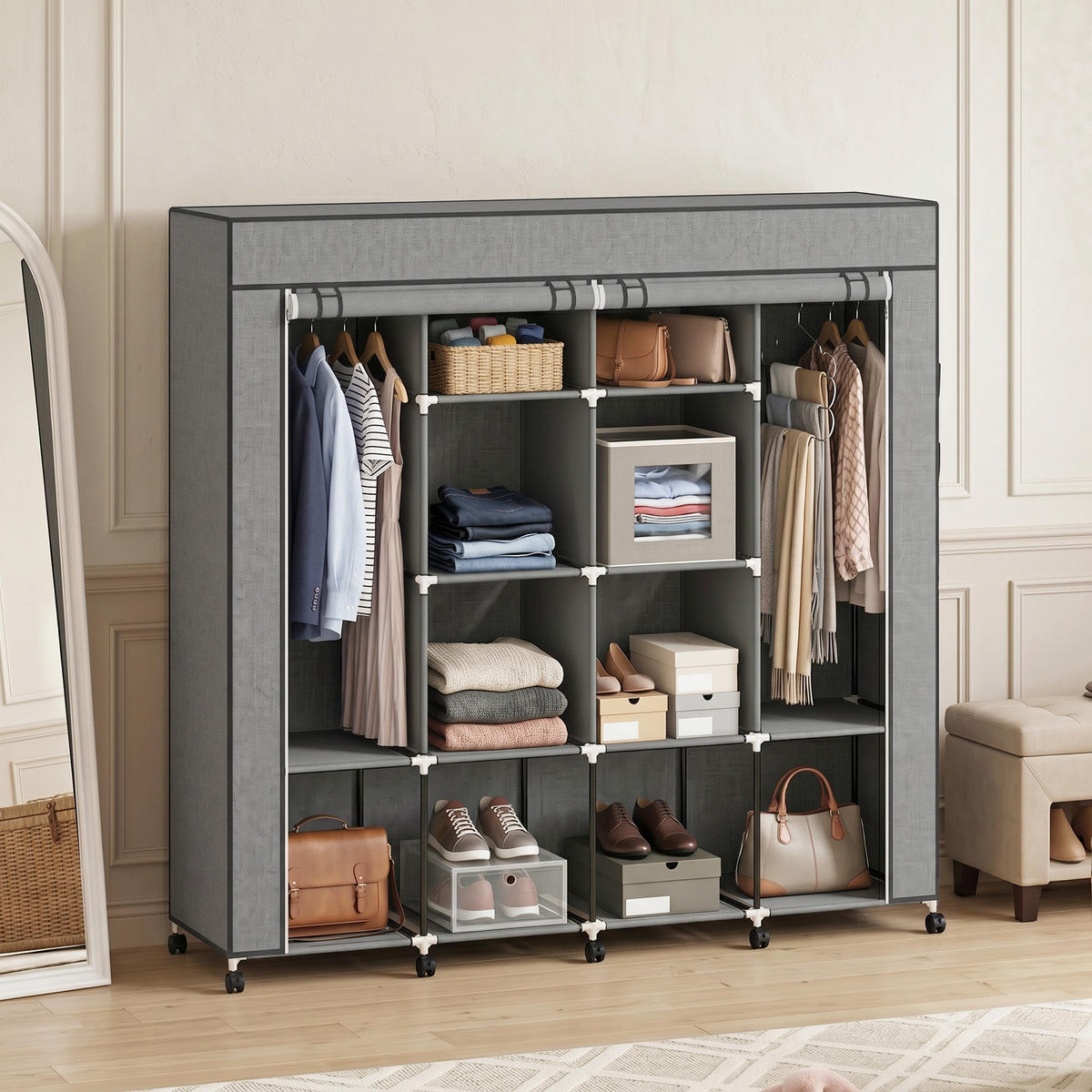 STOFFSCHRANK Stahl, Vliesstoff Dunkelgrau - Dunkelgrau, Textil/Metall (42.5/167/166cm) - HOMCOM