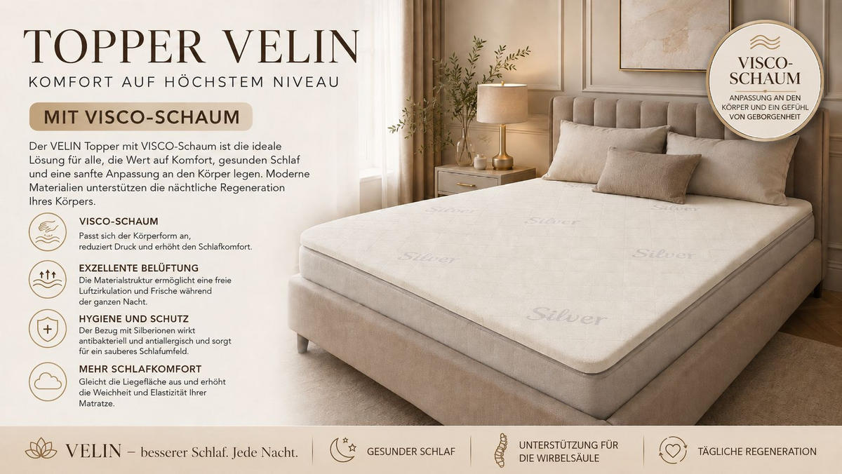 TOPPER Aus Thermoelastischem VISCO-Schaum, 4 Cm, 90x200 Cm, VELIN - Weiß, Textil (90/200cm) - Kaiser Möbel