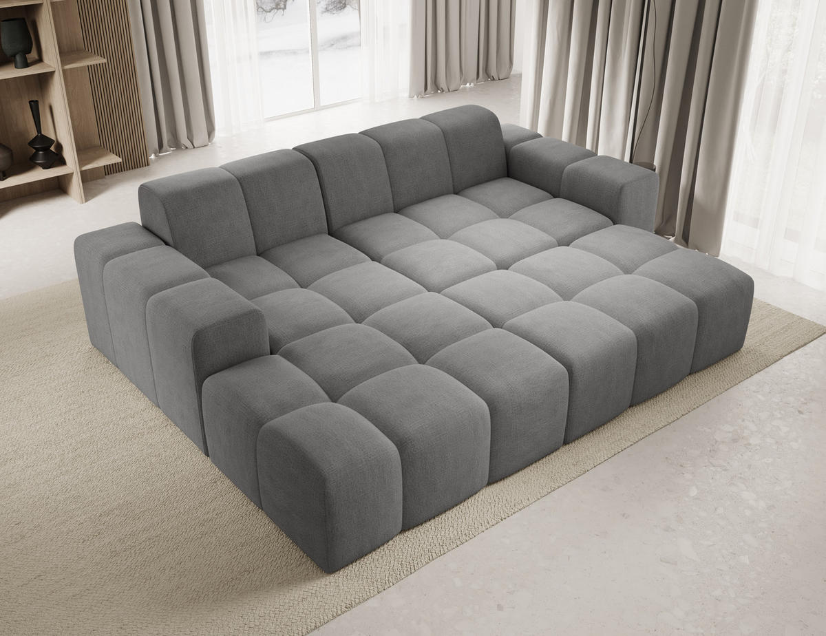 ECKSOFA Fogo mit Hocker, Couch L-Form, Sofa Links, Veloursstoff, 245x68x180 cm, Grau - Grau, Holz/Textil (180/245cm) - PROMETO Möbel