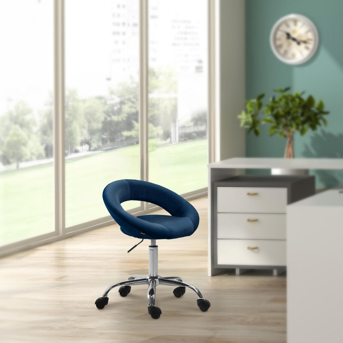 HOCKER Samt blau - Blau, Textil/Metall (53/66/47cm) - CLP