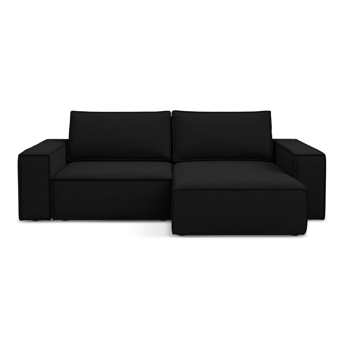 ECKSOFA mit Schlaffunktion Samt Stoff Schwarz - Schwarz, Kunststoff/Textil (257/148cm) - LaMiaSofa