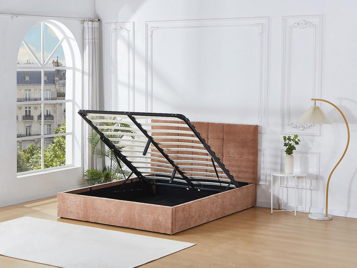 BETT mit Bettkasten - 2 Personen - stoff - terracotta Hopeya - Terracotta, Textil (160/200cm) - Vente-Unique