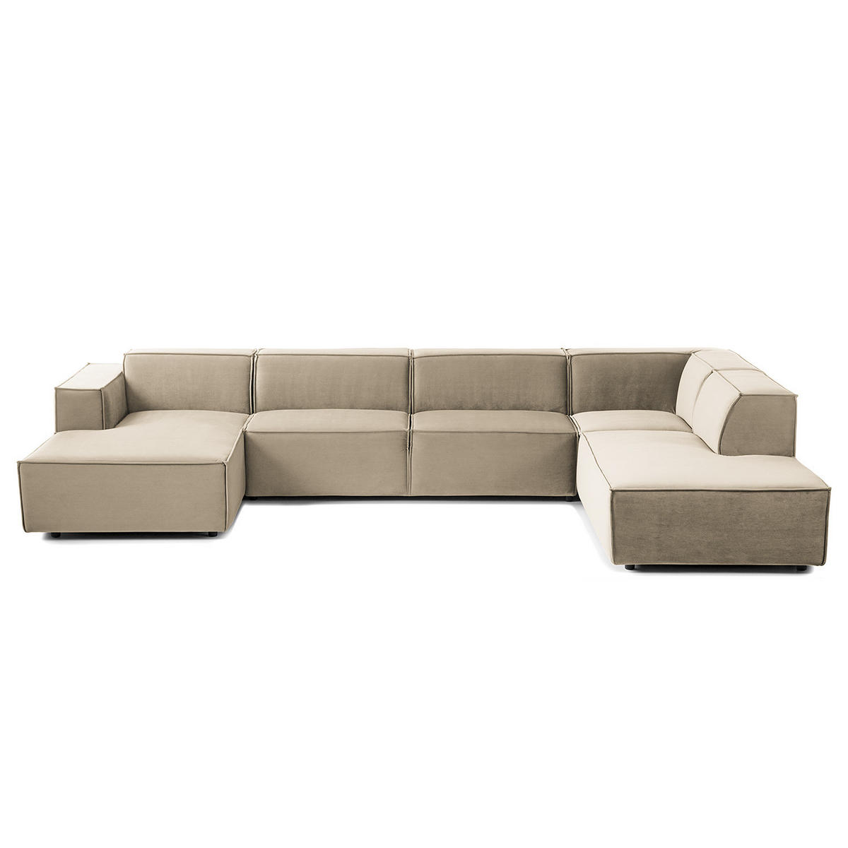 WOHNLANDSCHAFT mit Longchair & Ottomane - Beige/Schwarz, Kunststoff/Textil (369/70/234cm) - home24