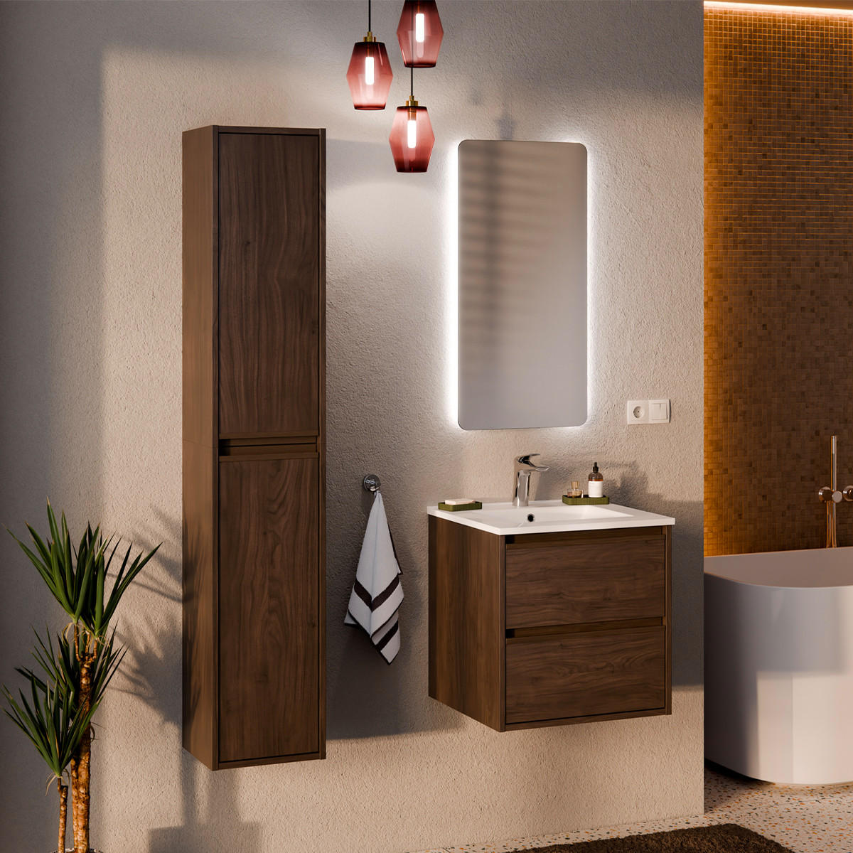 BADMÖBEL 51cm Edmé 2er-Set Holz - Braun, Holzwerkstoff (51/52/46cm) - Petits-meubles