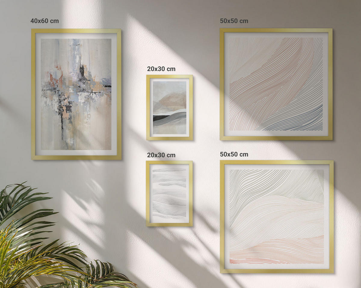 BILDER SET 5er Set - 50x50 cm & 20x30 cm & 40x60 cm Goldrahmen - Abstrakte Erdmuster - Goldfarben, Kunststoff (40/60cm) - TULUP