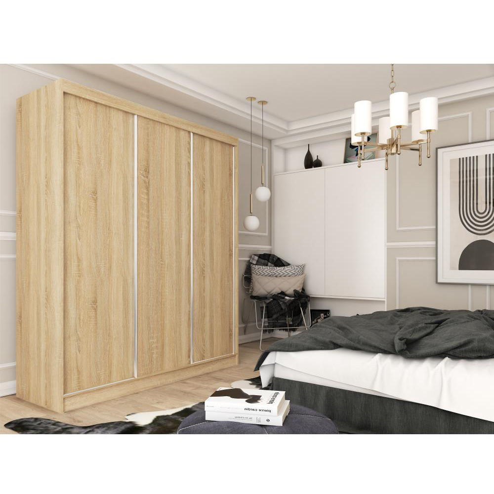 SCHWEBETÜRENSCHRANK Mario 240/216/61 eiche Sonoma - Sonoma Eiche, Holzwerkstoff (240/216/61cm) - Beautysofa