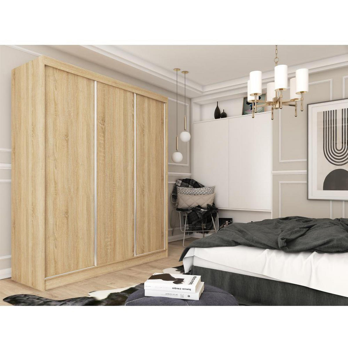 SCHWEBETÜRENSCHRANK Mario 240/216/61 eiche Sonoma - Sonoma Eiche, Holzwerkstoff (240/216/61cm) - Beautysofa