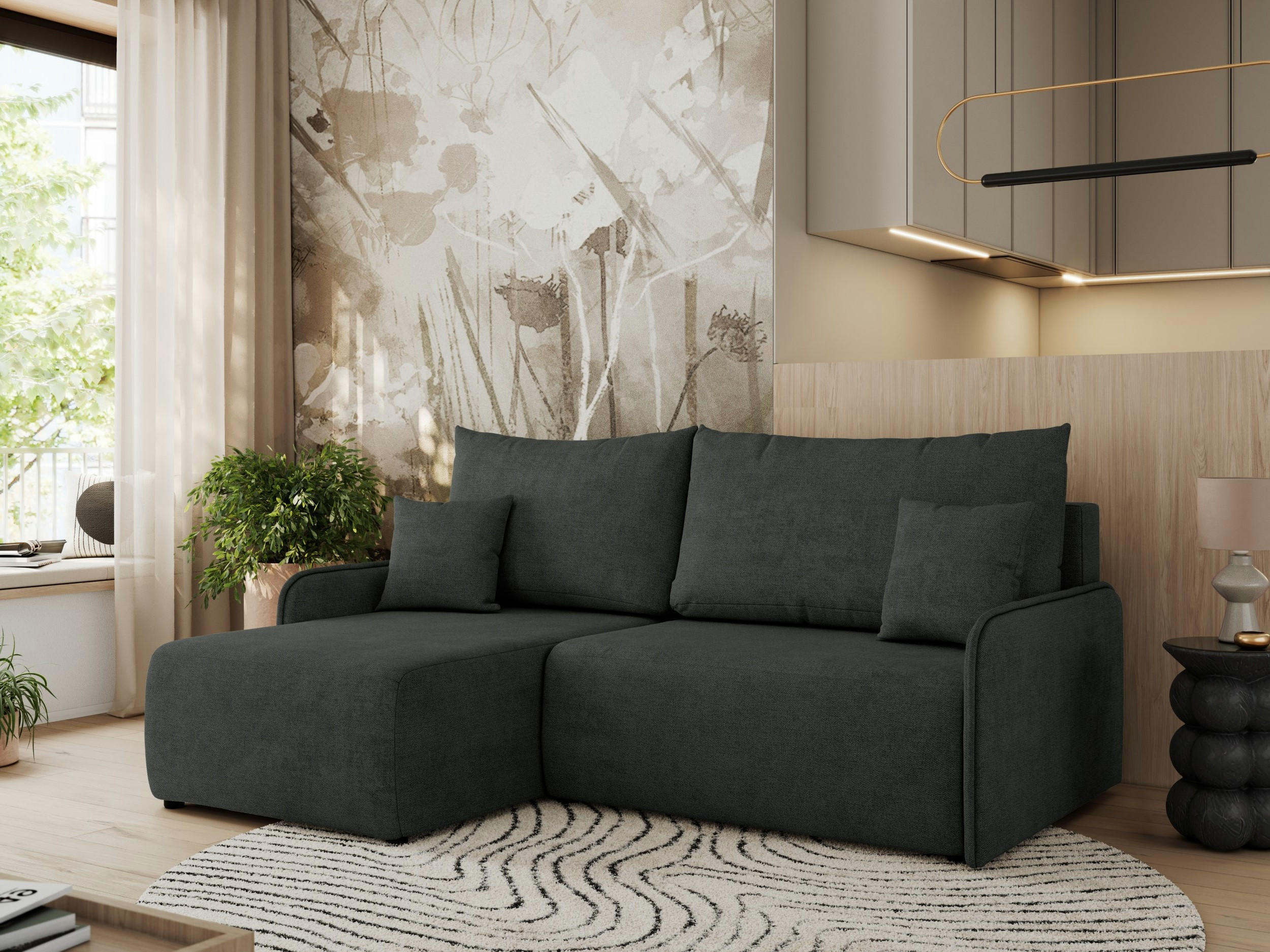 ECKSCHLAFSOFA ARPA L Dunkelgrau Struktur - links - Dunkelgrau/Schwarz, Kunststoff/Textil (198/150cm) - MKS