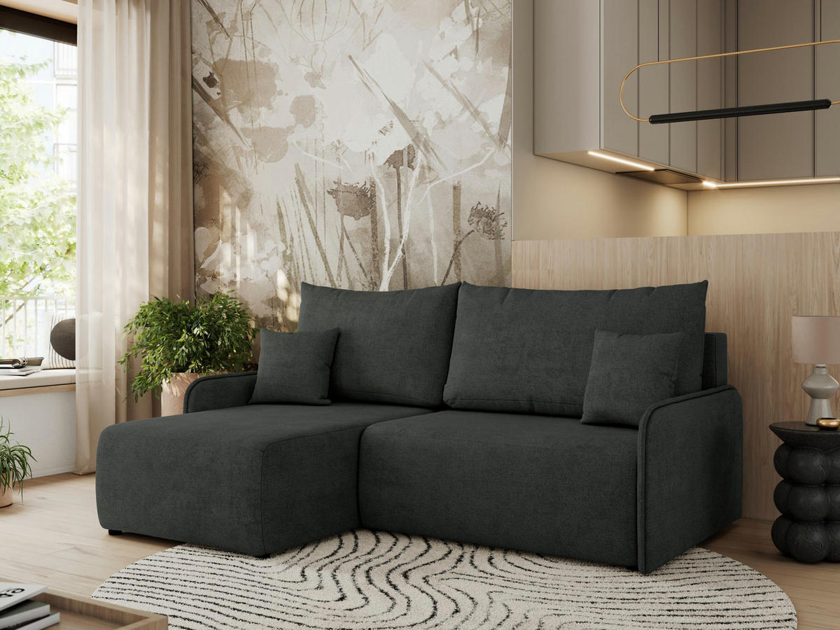 ECKSCHLAFSOFA ARPA L Dunkelgrau Struktur - links - Dunkelgrau/Schwarz, Kunststoff/Textil (198/150cm) - MKS