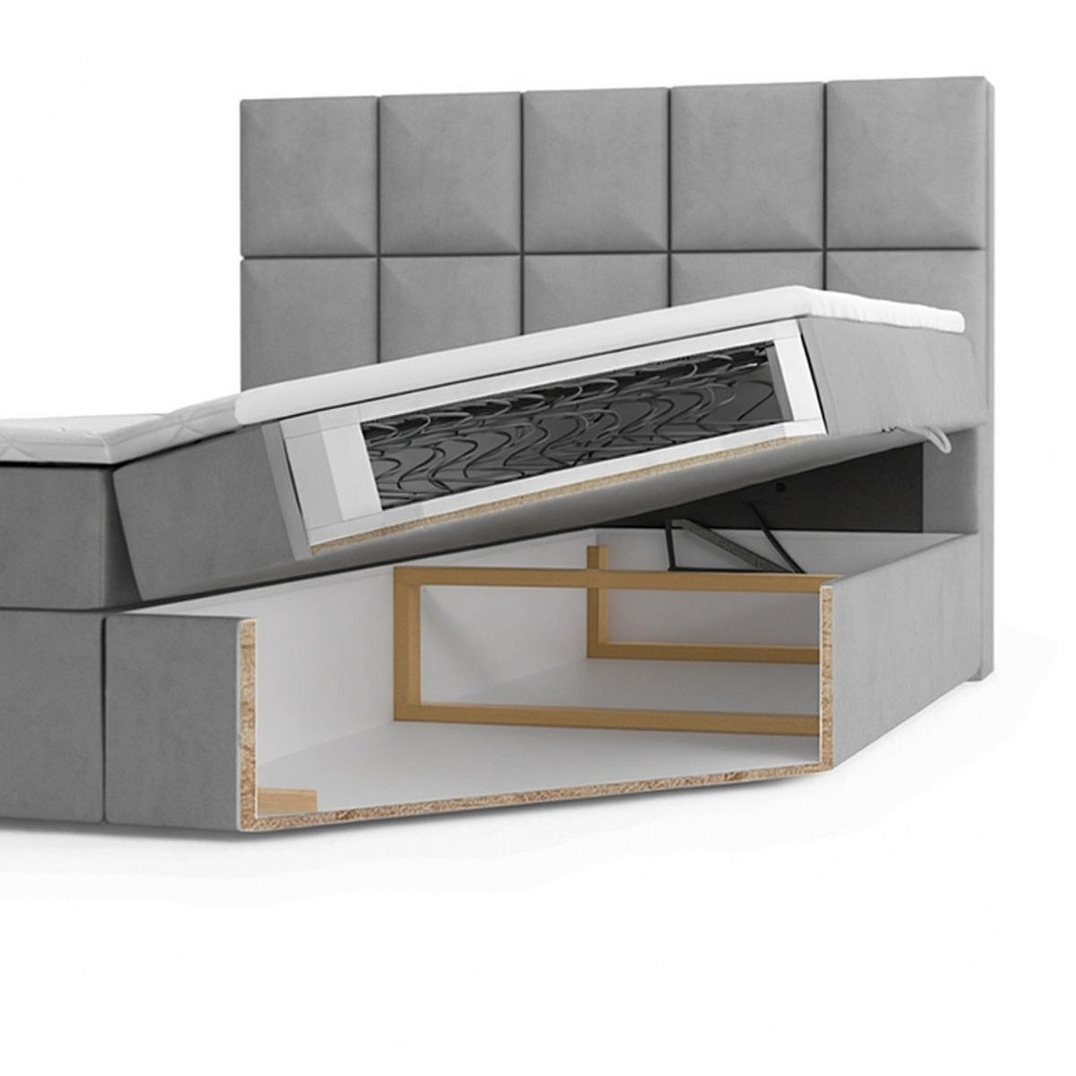 BOXBETT Lui Gold mit Bonnelmatratze, Topper, LED-Beleuchtung, 200x200, Beige - Beige, Holzwerkstoff/Kunststoff (200/200cm) - AN-Moebel 4u