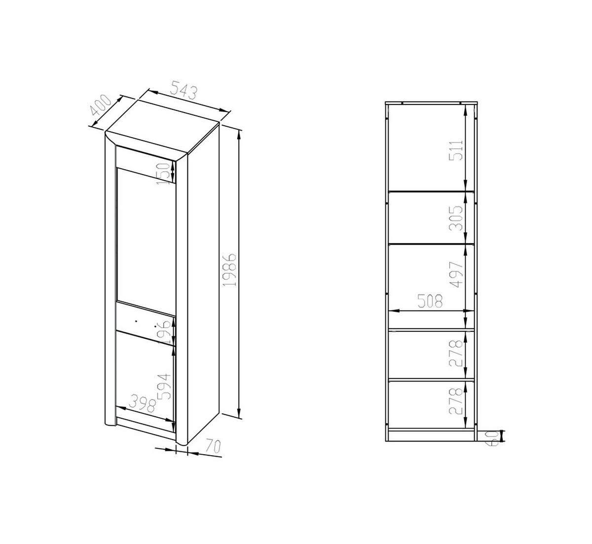 VITRINE Castel Sonoma Eiche hell / Sonoma Eiche Trüffel 55 / 43 / 201cm - Multicolor/Braun, Holz/Holzwerkstoff (55/201/43cm) - Feldmann-Wohnen