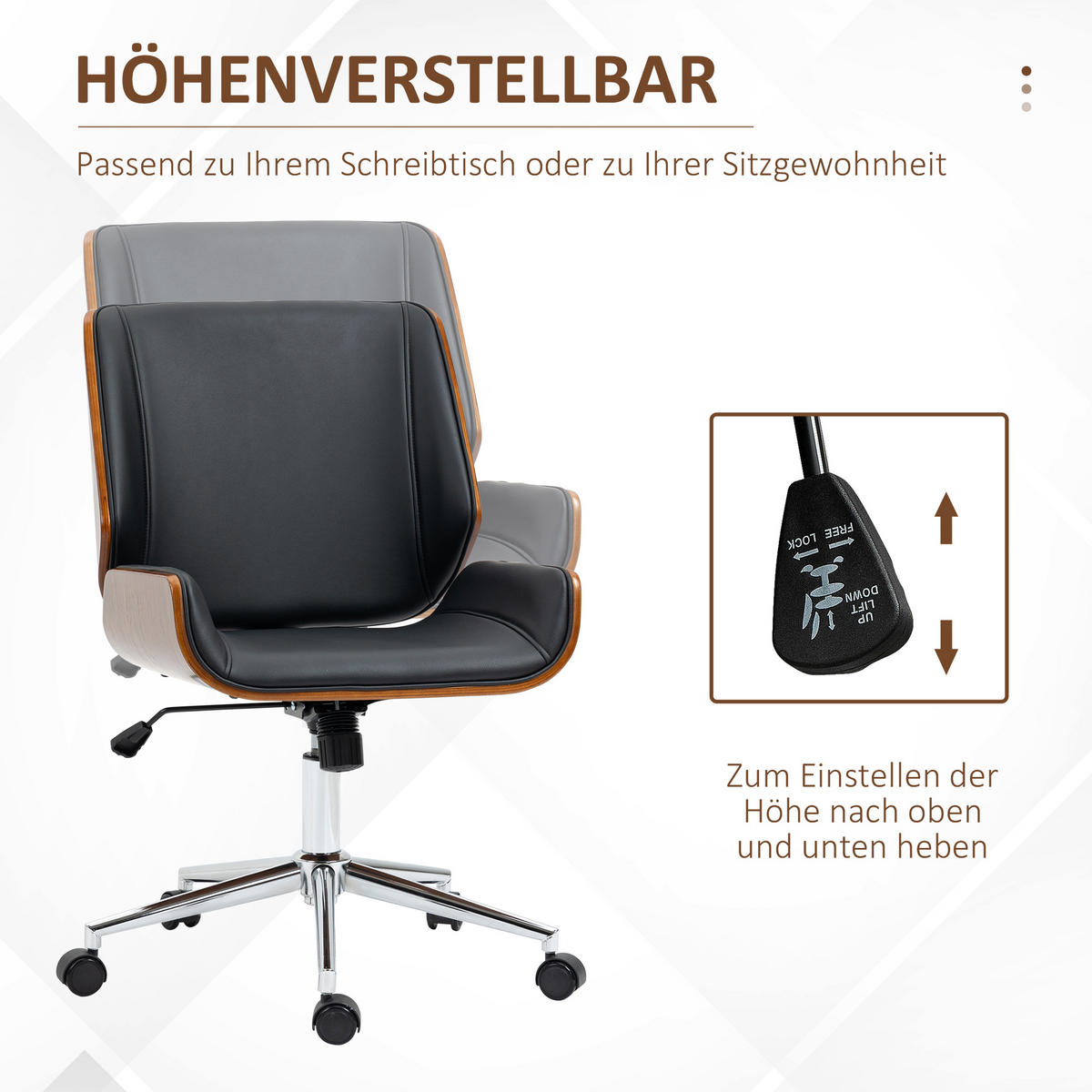 BÜROSTUHL mit Wippfunktion, Schwarz - Schwarz, Leder (60/96/53cm) - Vinsetto