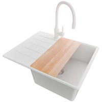 GRANITSPÜLE Kopenhagen, 2-er set Alles Weiß 62/50 cm 1 Becken + Küchenarmatur 38/14 cm + Ablauf-Set + Schneidebrett ab 45er Unterschrank - Beige/Weiß, Kunststoff (62/20/50cm) - Primagran