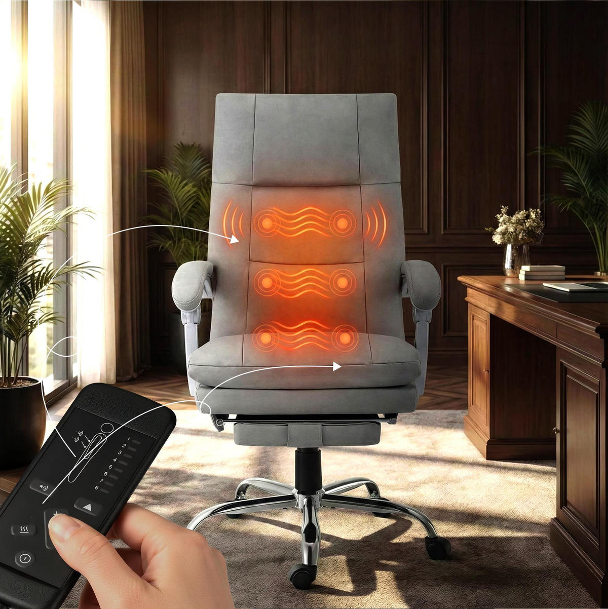 CHEFSESSEL Lederlook Grau - Chromfarben/Grau, Textil/Metall (64/112/67cm) - CLP