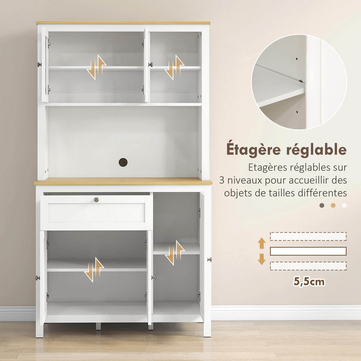 KÜCHENSCHRANK Weiß, 5 Türen, 1 Schublade, 100/40/180 cm - Weiß, Holz (100/180/40cm) - PANGIVO