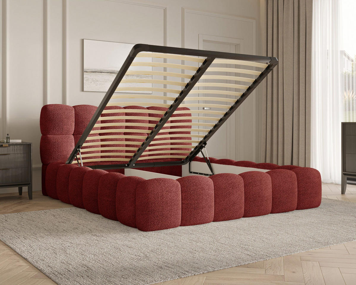 POLSTERBETT - Bett 19 - 140x200 - Rot (Arena 08) - Rot, Holzwerkstoff/Textil (140/200cm) - Möblo