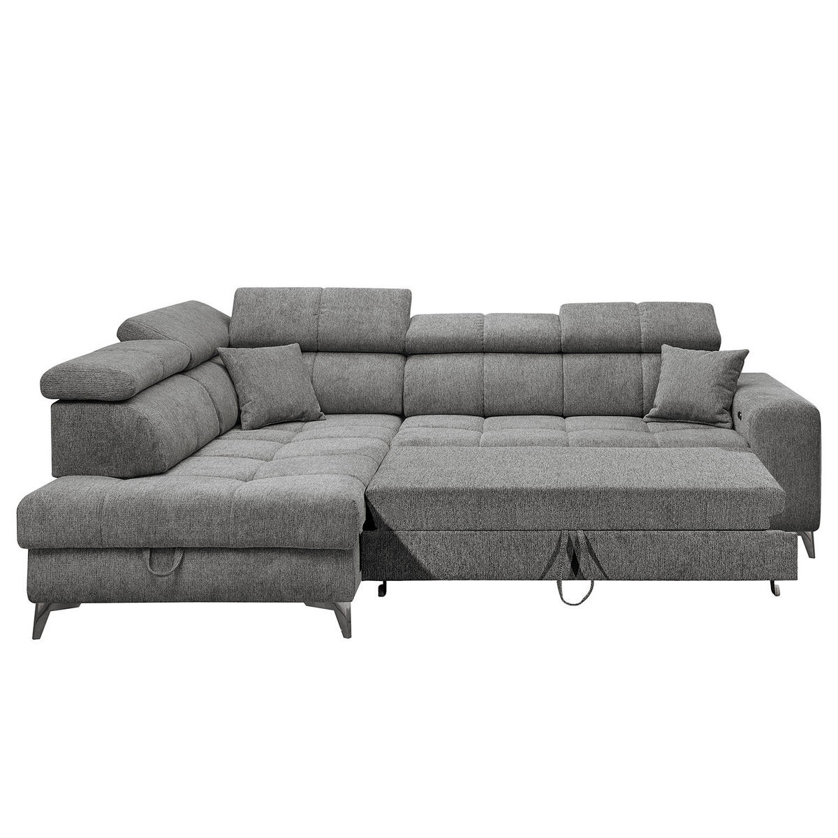 ECKSOFA mit Schlaffunktion - Webstoff - Anthrazit/Schwarz, Kunststoff/Textil (282/198cm) - home24