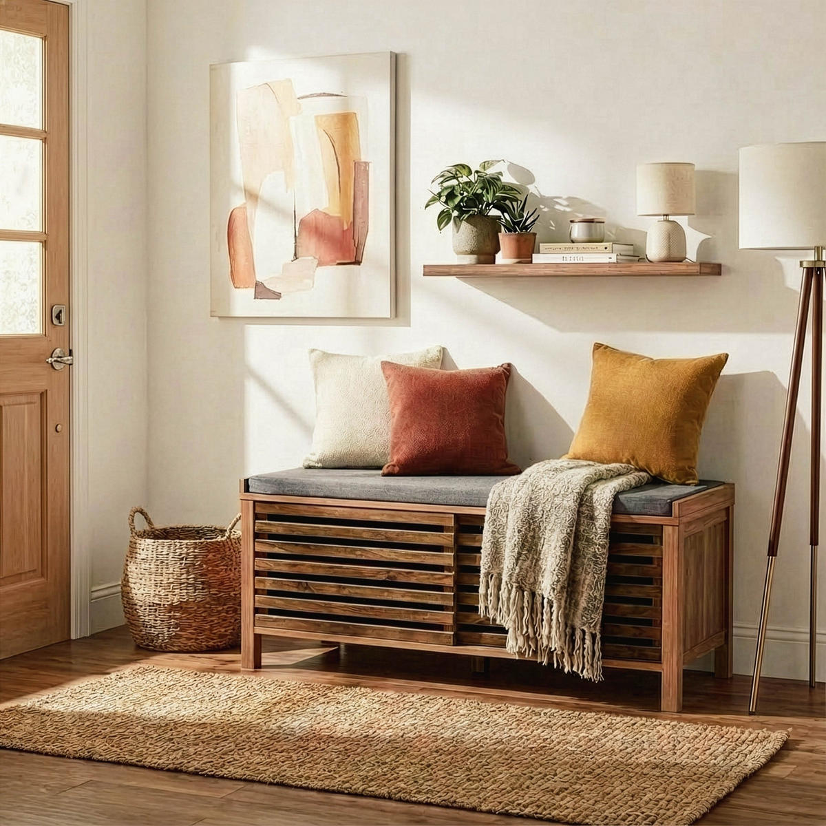 SCHUHBANK mit 2 Schiebetüren 43,5/112/51 cm - Nussbaumfarben, Holzwerkstoff (43.5/51/43cm) - Calicosy