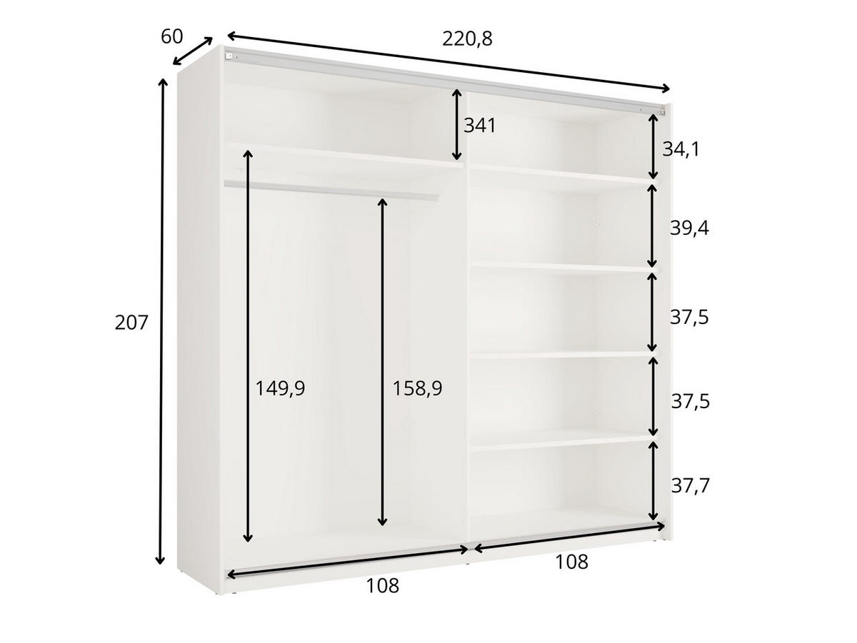 SCHIEBETÜRENSCHRANK LIVORA 12 - 221×207×60 cm mit Beleuchtung 2 Türen, mit Spiegel Kaschmir - Kaschmir/Klar, Holz/Holzwerkstoff (221/207/60cm) - Milaros Markt